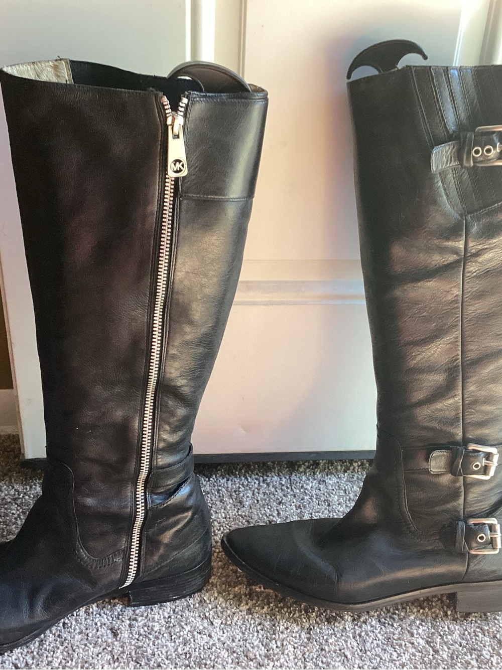 Michael Kors Black Leather - Zip & Buckle Riding Boots